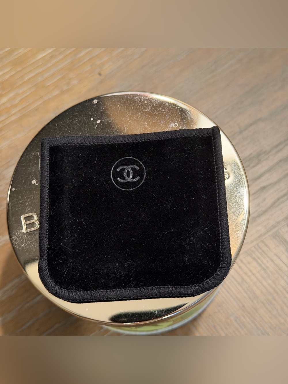 CHANEL Black Velvet Accessory Pouch with Embossed Logo